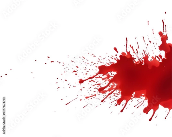 Obraz Blood drops, red blood splash on ground on transparent background
