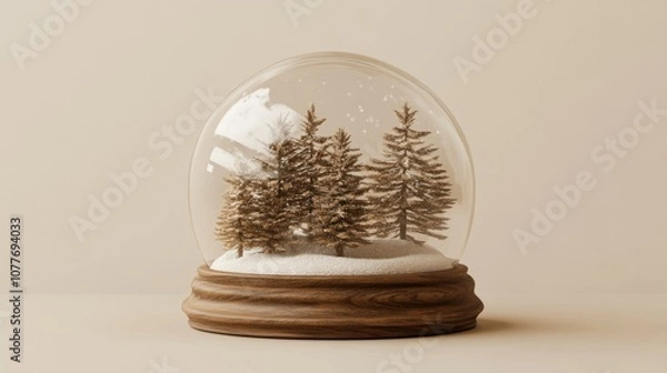 Fototapeta A Glass Snow Globe with Three Sparkling Pine Trees