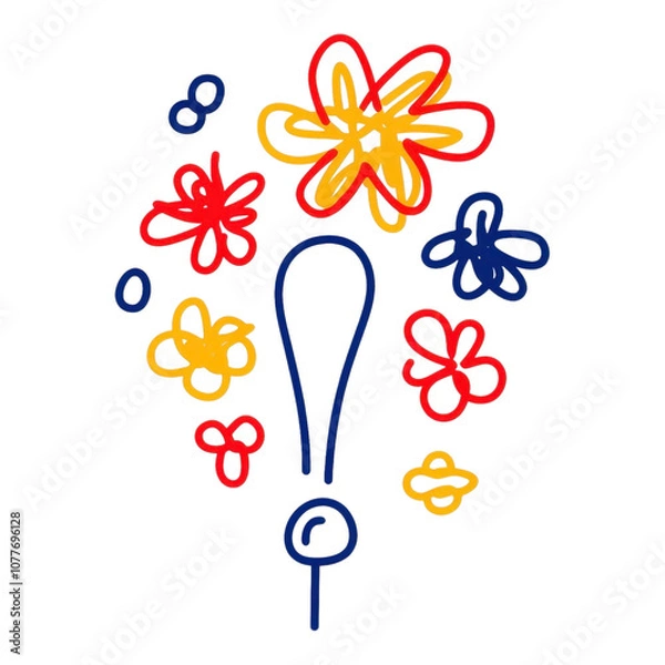 Fototapeta Colorful Doodle Flowers Exclamation Mark Design Element