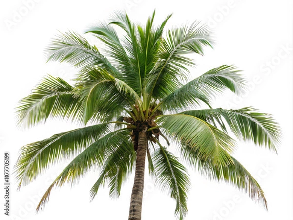 Fototapeta palm tree isolated on white. palm, tree, sky, tropical, coconut, nature, beach, summer, green, travel, palm tree, isolated, plant, island, leaf, leaves, vacation, white, palmtree, sun, palms, trees, e