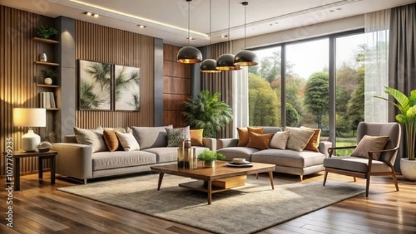 Fototapeta Transform your living space with Nova's stylish furniture, featuring plush seating and refined decor that creates a warm and modern atmosphere for relaxation.