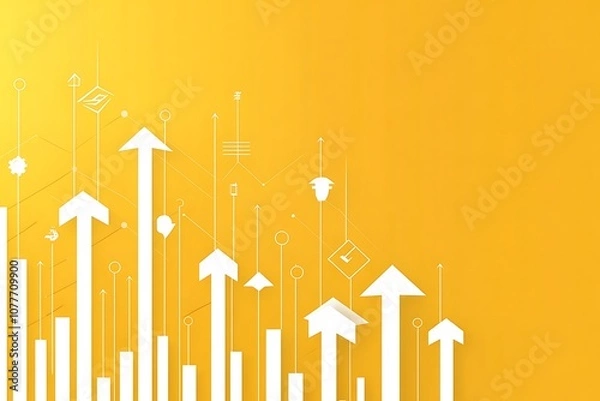 Obraz Yellow background with black arrows pointing upwards symbolizing growth and progress