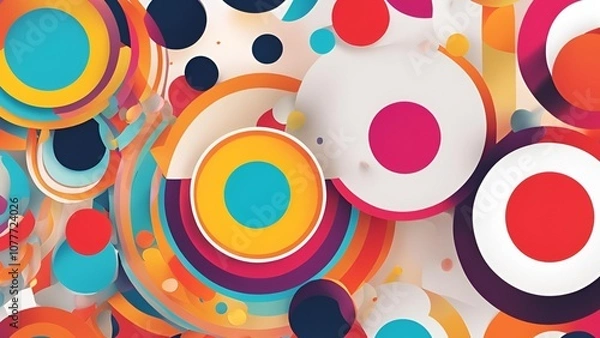 Obraz Abstract bright colorful circle geometric shapes design background. Stacked round shape pattern. Minimalist geometric style. Multicolored circles.