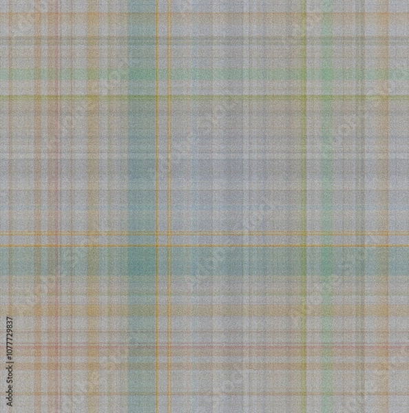 Fototapeta Textured seamless pattern plaid, tartan weave design. Soft pastel colours, light in tone, green, orange, yellow blue