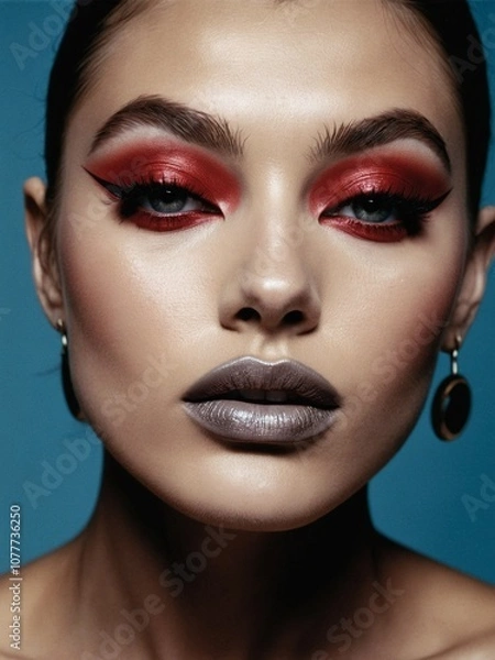 Fototapeta close up portrait of a model woman, eyes, make up - generative ai