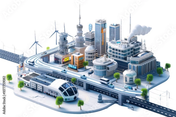 Obraz Modern smart city infrastructure featuring integrated renewable energy sources and advanced technology for sustainable urban living and future cities
