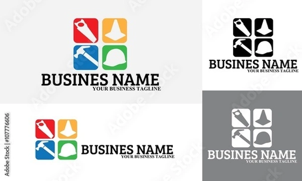 Fototapeta construction vector logo with buildings and architecture and business card