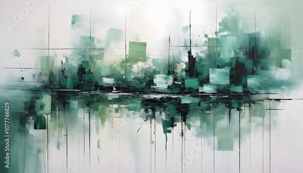 Fototapeta Abstract Green Cityscape with Vertical Lines. Generated AI