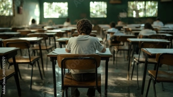 Fototapeta 教育と学力テストを反映した教室環境で試験を受ける生徒