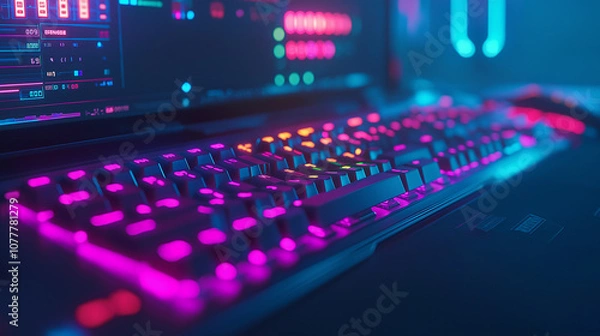Fototapeta computer key with neon pink backlight