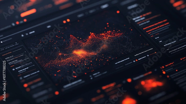 Obraz Futuristic Data Visualization Dashboard – Abstract Dark UI with Glowing Red Analytics