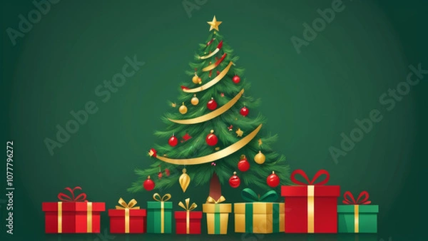 Fototapeta Matte Christmas background in red, green, and gold, traditional festive design