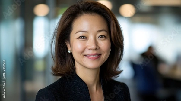 Obraz プロフェッショナルな使用のために、明るいオフィス環境で自信に満ちたビジネスウーマン