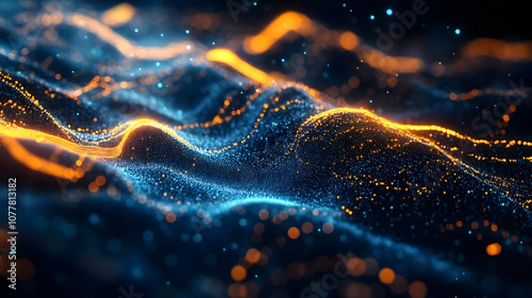 Fototapeta Abstract 3D Background with Blue and Orange Glowing Particles