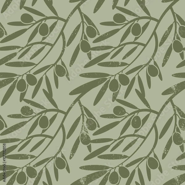 Fototapeta Seamless pattern with olive branches. Retro decorative texture b