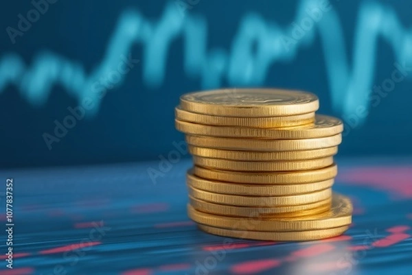 Fototapeta Gold Coins and Stock Market Graph.