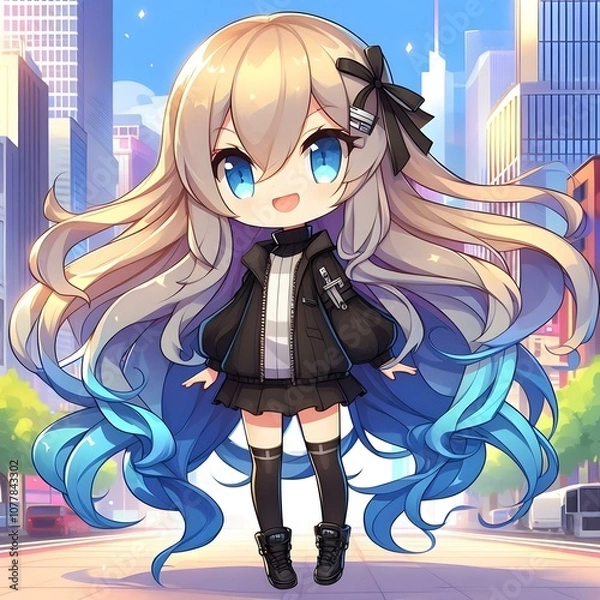 Fototapeta Blue-Tipped Chibi Heroine
