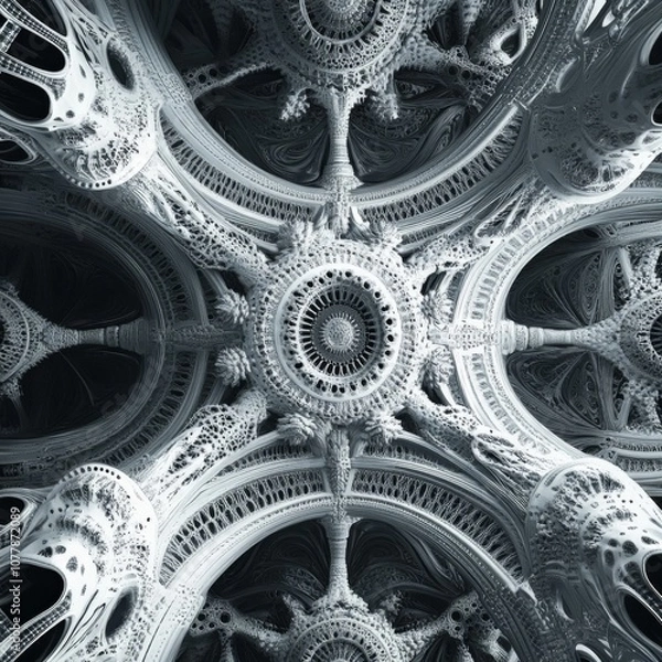 Fototapeta Intricate White Geometric Structure with Arched Frames and a Central Pattern
