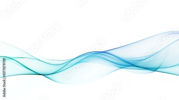 Fototapeta Abstract flowing lines in blue tones on a white background, evoking a sense of calm.