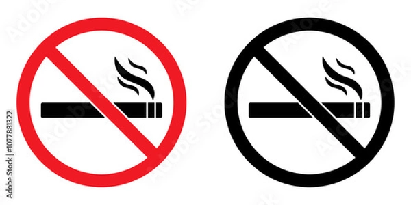 Fototapeta No smoking area  sign printable red and black stop symbol icon set ban silhouette icon design template.no smoke. ban. Cigarette.