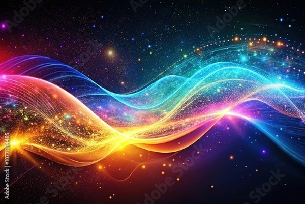 Fototapeta Abstract Glowing Waves in Space - Digital Wallpaper