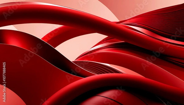 Fototapeta Bright red abstract background adorned with gentle, flowing waves, suitable for various creative design projects.