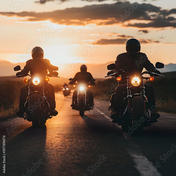 Fototapeta A motorcycle club riding together on the open road