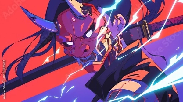 Fototapeta Cyberpunk Oni Warrior