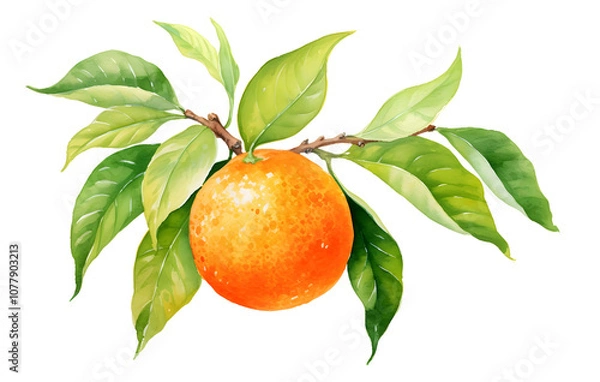 Fototapeta Orange fruit with leaves, fruit on transparent background