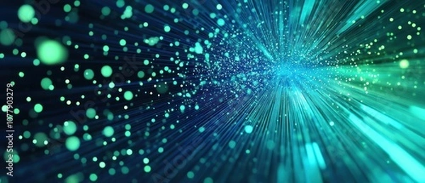 Fototapeta Abstract digital illustration of dynamic light rays and particles in vibrant colors.