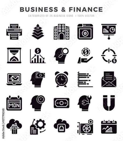 Fototapeta Business & Finance icons set. Collection of simple Glyph web icons.