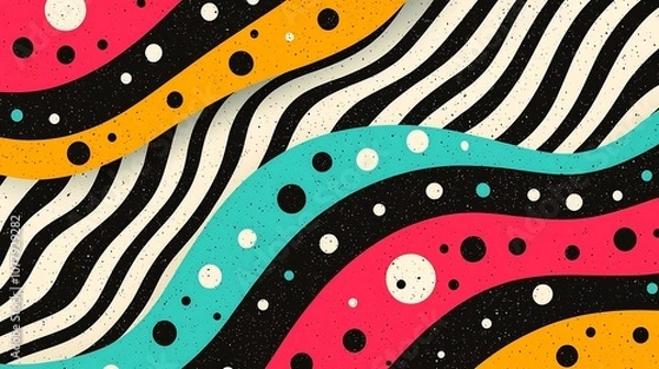 Obraz Retro pop art inspired bold vibrant and captivating graphic textures patterns and compositions in a 3D digital This visually striking and dynamic image features a blend of retro futuristic motifs