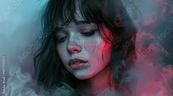 Obraz Dreamy Portrait of a Woman in Smoke and Light