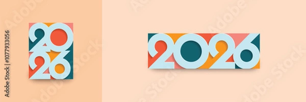Fototapeta 2026 new year with number on art wall concept. Happy new year 2026 modern art banner template