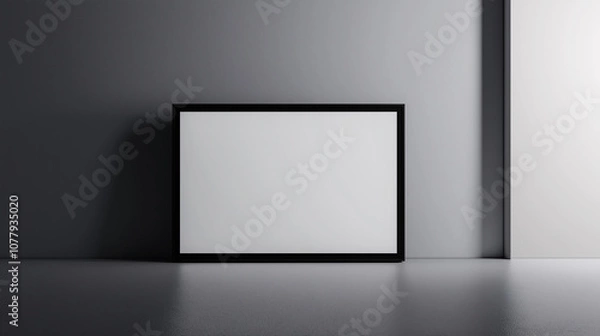 Fototapeta Blank horizontal frame on a grey wall and surface, 