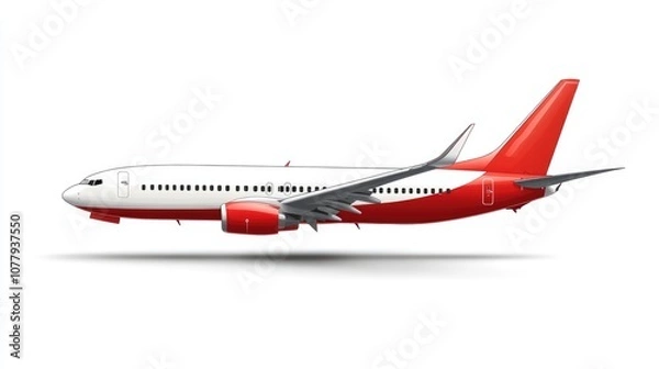 Fototapeta Red and White Airplane Isolated on White Background