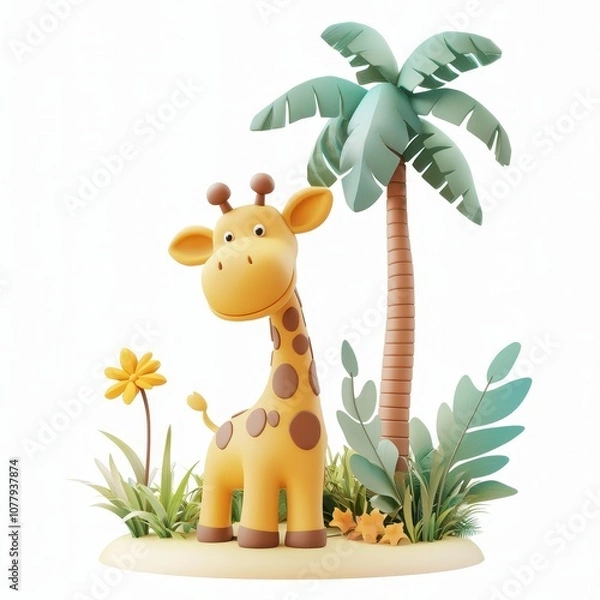 Obraz Cute Giraffe in Colorful Jungle Scene