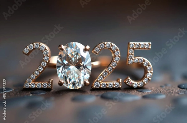 Fototapeta Glamorous diamond ring celebrating 2025 with vibrant elegance and timeless style