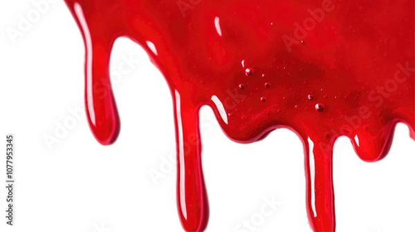 Fototapeta Crimson Stream, vivid red liquid cascading down a stark white surface, creating a striking contrast and evoking strong emotions. PNG, transparent Background