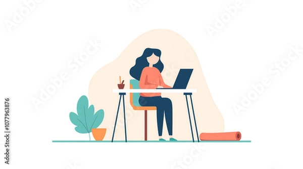 Obraz A balanced image of a person working at a desk and a comfortable chair nearby represents the physical and mental equilibrium that work-life balance provides