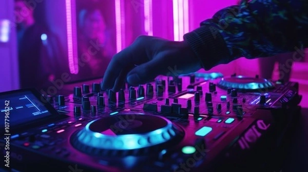 Obraz DJ Mixer in a Vibrant Nightclub Setting