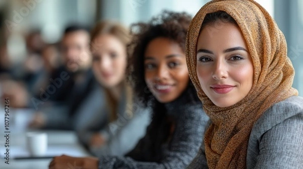 Fototapeta A diverse group of professionals engaged in a meeting.