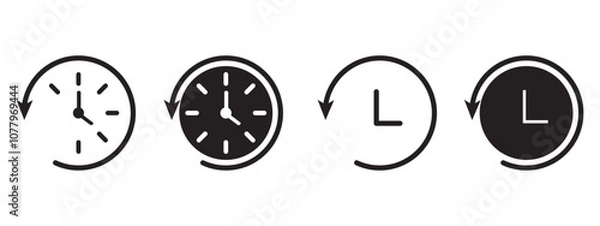 Fototapeta Set of clock icons. Clock, time. Hours dial. Watch time with arrow. Business deadline. Time clock icon. Wall clock vector icon. Schedule timer sign for UI designs.