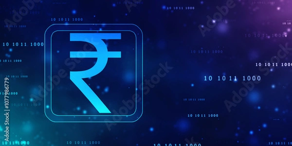 Obraz Growth of Indian stock market, Stock market graph. Abstract finance background, India Finance Background, Indian Rupee with graph on blue finance background. 3d render