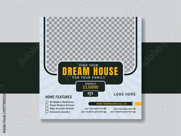 Obraz Real estate home sale social media post or square banner design template, Vector design with a place for photo