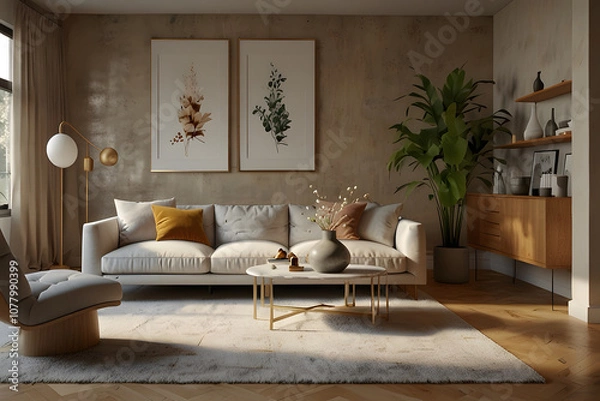 Fototapeta Hyper realistic and creative image for modern interior room design with warm and white background