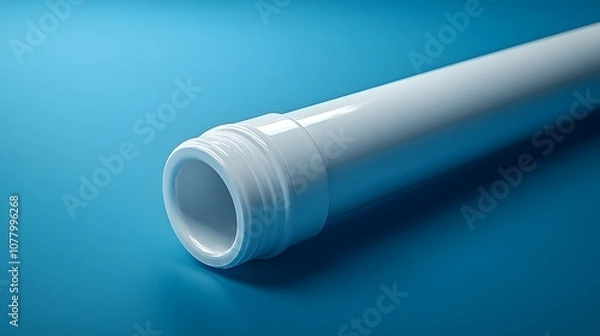 Fototapeta White Plastic Pipe on Blue Background - Industrial Product, Plumbing, DIY, Construction, Home Improvement, Design Element, Engineering, Material, Texture, Close Up, 3D Render, Minimalist, Abstract,