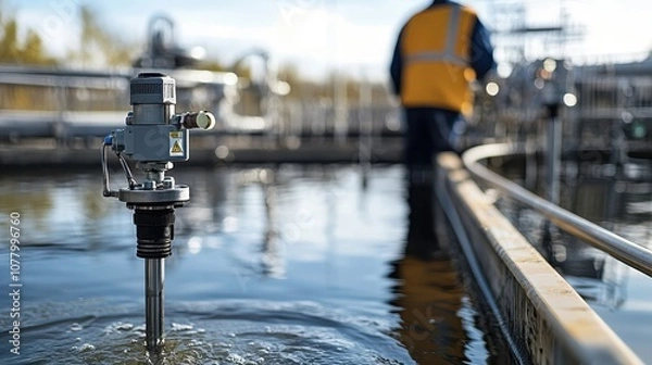 Fototapeta A scientist operates a water quality monitoring device at a research facility