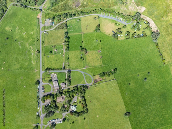 Fototapeta Top down view of Ambury Farm in the suburb of Mangere Bridge, Auckland, New Zealand