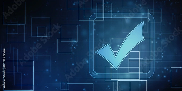 Obraz Check mark symbol in digital background, Technology abstract background, Tech Futuristic Check Mark Symbol